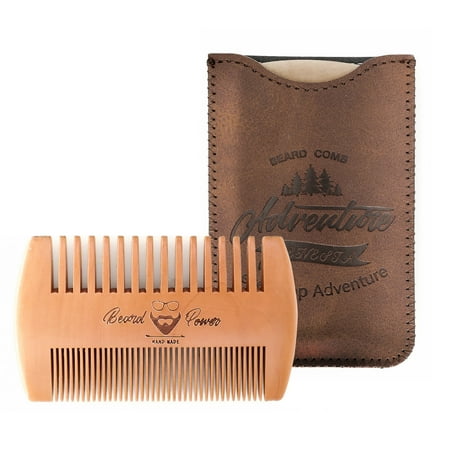 Menesia Wooden Beard Comb and Mustache Comb with Travel Case - Pocket Grooming Comb for Men,Forest & Mountain Design