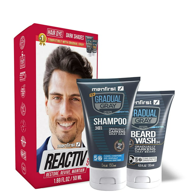 Menfirst Reactiv Hair Dye with Hair Shampoo Dark Shade & Beard Wash - 3 Pack
