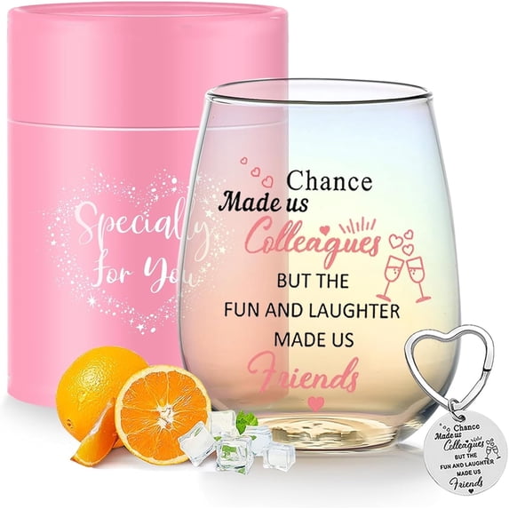 MengCat 480Ml Colleagues Iridescent Stemless Wine Glass Chance Made Us Colleagues Leaving Gifts for Coworkers Women Friends Personalised Leaving Thank You Retirement Gifts For Women (Colleague)