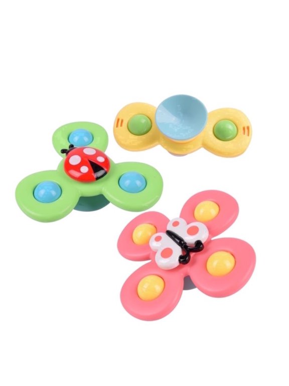3 PCS Suction Cup Spinner Fidget Toys, Anxiety Relief Sensory Spinning Tops for Toddlers, Portable Bath Toys for Kids Ages 1-3