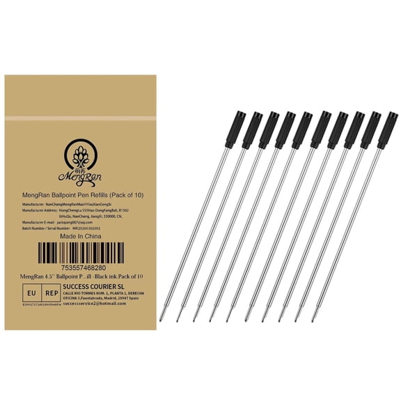 MengRan 4.5'' Ballpoint Ink Pen Refills for Twist Pens,1mm Medium Tip, Compatible with Cross Pen Refills (8513)(10 Pcs Black Ink)