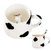 Cute Ceramic Cow Mug with 3D Cow Inside,Cow Print Coffee Mugs with Lid Spoon, Cute Stuff Cool stuff Birthday Gifts Anime