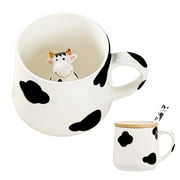 Mengcat 12Oz Ceramic Coffee Mugs Cute Cow Print Coffee Mug with 3D Animal Inside,Cute Mugs with Lid Spoon and  Handle ,Dishwasher