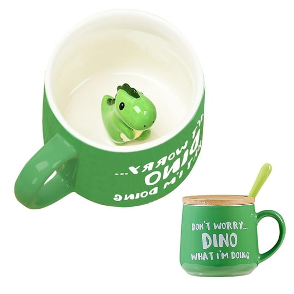 Mengcat Cute Dinosaur Mug Ceramic Coffee Mug with 3D Cartoon Dino Inside,Cute Mugs with lid spoon,Cool Gifts,Birthday Christmas Gifts for Kids Women 12oz