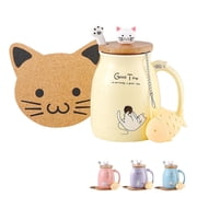 Mengcat Tea Cup with Infuser and Lid Ceramic Coffee Kawaii Cat Tea Mug Cute Cool Preppy Stuff Cat Birthday Gifts Cute Gifts for Women Girls13oz