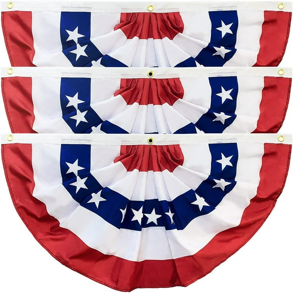 Mengen 1.5 ft x 3 ft Polyester USA Pleated Fan Outdoor Flag and Banner, (3 Pack)