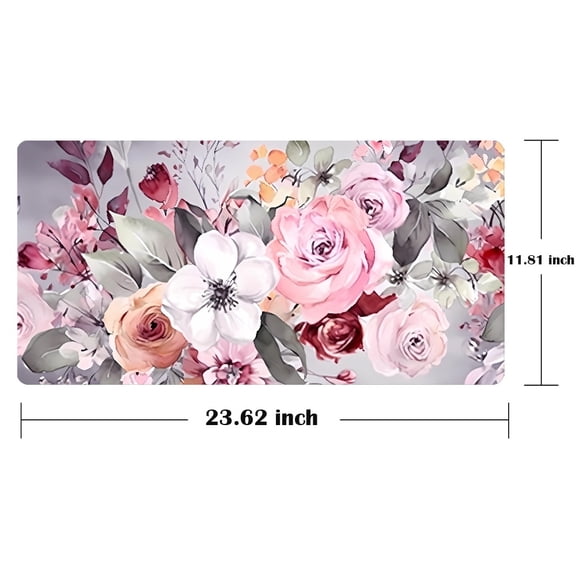 Mengen Large Desktop Mouse Pad Desk Pad,Home Office School Cute Decor Lengthened Laptop Uppercase Computer Accessories Exquisite Gallery Colored Flowers Mouse Pad,23.62*11.81 inch