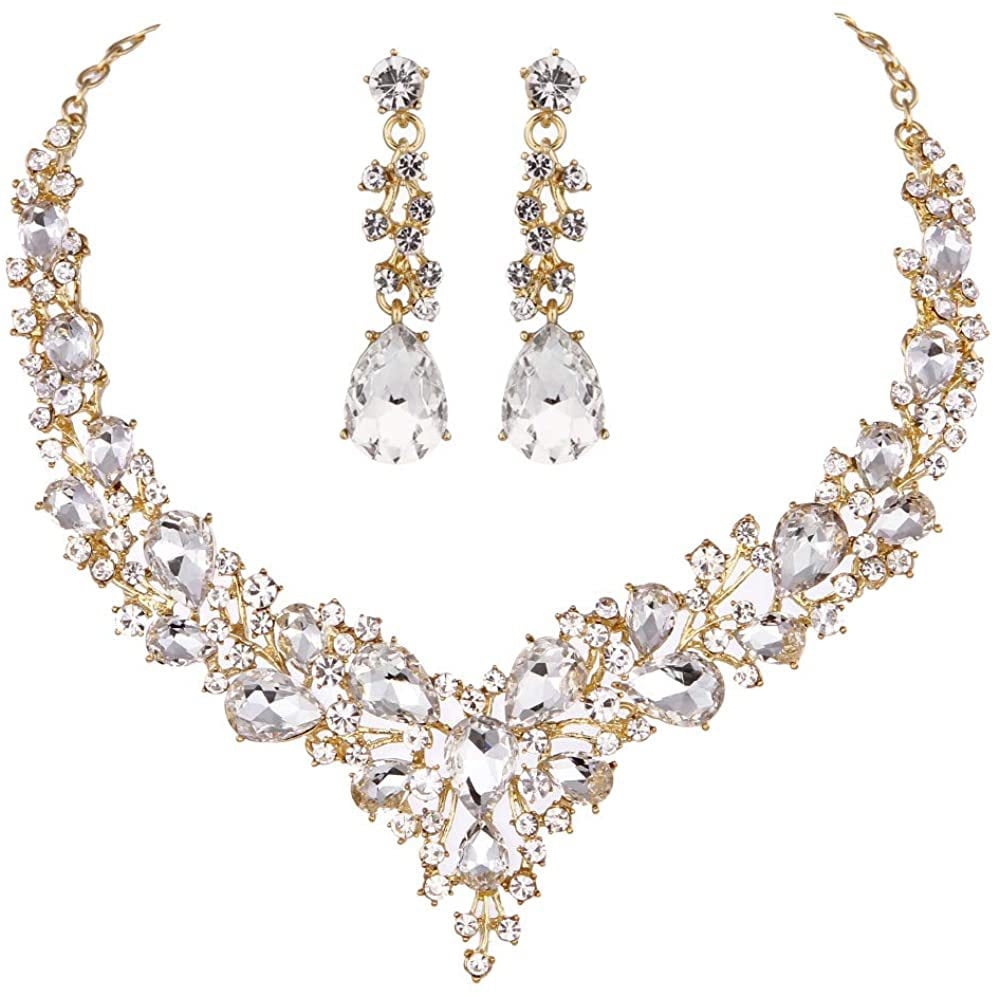 LAN PALACE bridal jewelry set engagement necklace and earrings glass sets for party main image 0
