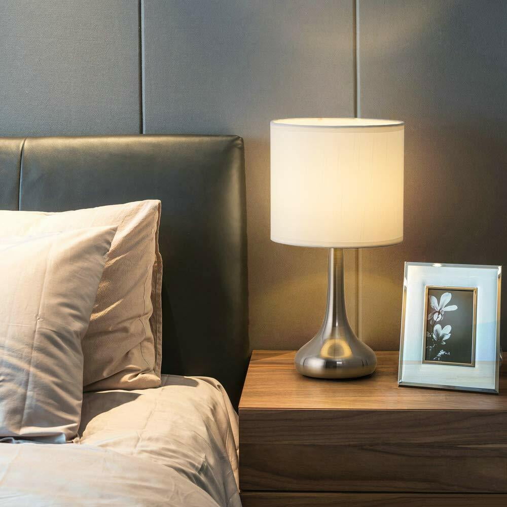 Mengina 13.8" Modern Silver Metal Table Lamp with White Fabric Shade