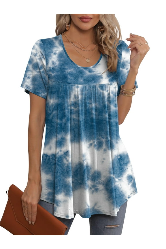 Blouses for Women Casual Crew Neck Short Sleeve Tunic Tops, Multi 01-L(US 12-14)