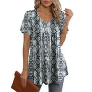 Mengpipi Blouses for Women Casual Crew Neck Short Sleeve Tunic Tops, Multi 02-XL(US 16-18)