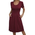 thumbnail image 1 of Mengpipi Dresses for Women Summer Casual Crew Neck Loose Flowy with Pockets, Burgundy-XL(US 16-18), 1 of 5