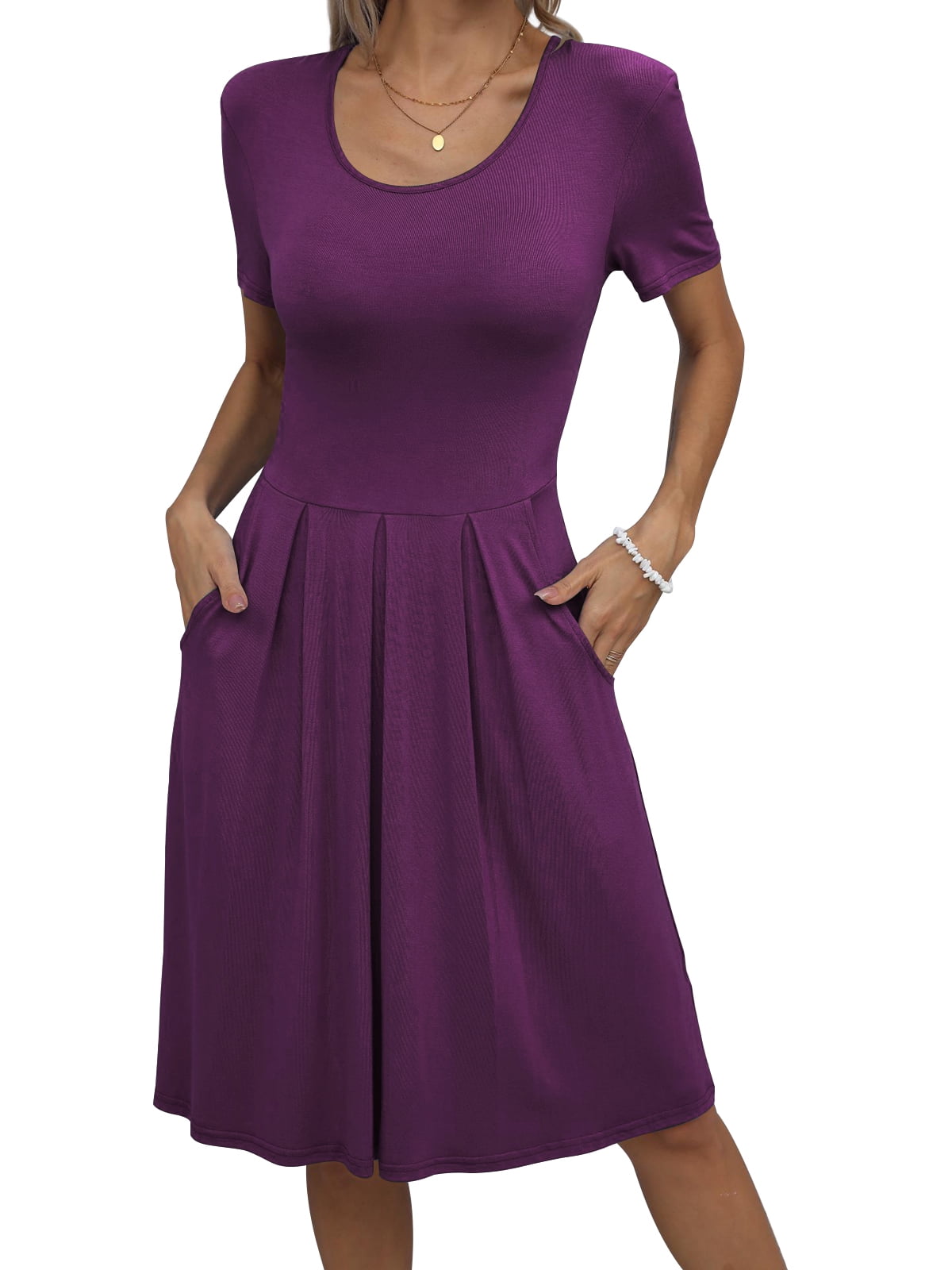 doubcq women's casual flowy pleated loose dresses with pockets DouBCQ Women's Casual Long Sleeve Flowy Pleated Fall Dresses with Pockets  (0-Navy Blue, S) at Amazon Women's Clothing store