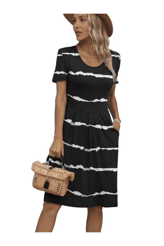 Dresses for Women Summer Casual Crew Neck Loose Flowy with Pockets, Stripes-XXL(US 20-22)