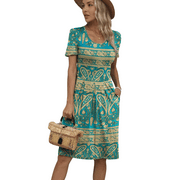 Mengpipi Dresses for Women Summer Casual Crew Neck Loose Flowy with Pockets, Turquoise-XXL(US 20-22)