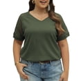 thumbnail image 1 of Mengpipi Plus Size Tops for Women Waffle Knit Lace Short Sleeve Blouse Casual Loose Summer T Shirts Green 1X-4X, 1 of 6