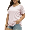 thumbnail image 1 of Mengpipi Plus Size Tops for Women Waffle Knit Lace Short Sleeve Blouse Casual Loose Summer T Shirts Pink 1X-4X, 1 of 5