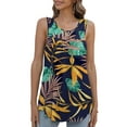 thumbnail image 1 of Mengpipi Tank Top for Women Summer Pleated Loose Casual Sleeveless Tunic Tops , 01 Floral Yellow-L(US 12-14), 1 of 5