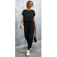 thumbnail image 1 of Mengpipi Women Casual 2 Piece Outfit Long Pant Set Sweatsuits Tracksuits Short Sleeve Tops Long Pants Outfits Loungewear, Black-M(US 8-10), 1 of 6