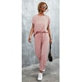 thumbnail image 1 of Mengpipi Women Casual 2 Piece Outfit Long Pant Set Sweatsuits Tracksuits Short Sleeve Tops Long Pants Outfits Loungewear, Pink-M(US 8-10), 1 of 6