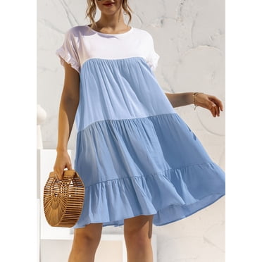 Summer Dress For Women Casual Loose Short T-Shirt Dress Cute Flowy Swing Babydoll Dress, Navy