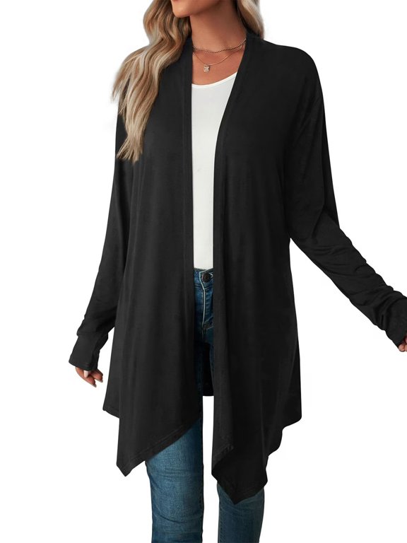 Women's Cardigans Fall Spring Winter Long Sleeve Open Front Draped Irregular Hem Solid Color Casual Lightweight Basic Regular Fit Outerwear Coat S-3X