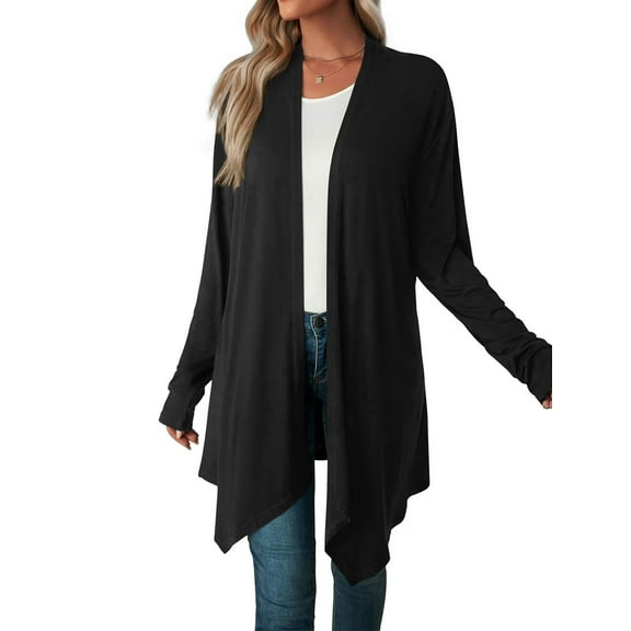 Mengpipi Women's Basic Casual Lightweight Long Sleeve Drape Open Front Cardigan, White-S(4-6)