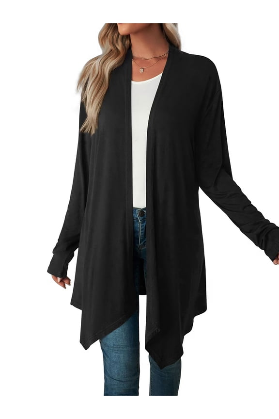 Women's Basic Casual Lightweight Long Sleeve Drape Open Front Cardigan, S-3XL