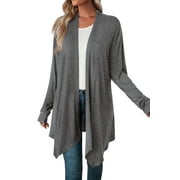 Mengpipi Women's Basic Casual Lightweight Long Sleeve Drape Open Front Cardigan, S-3XL