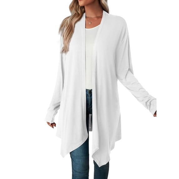 Mengpipi Women's Cardigans Fall Spring Winter Long Sleeve Open Front Draped Irregular Hem Solid Color Casual Lightweight Basic Regular Fit Outerwear Coat S-3X