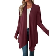 Mengpipi Women's Basic Casual Lightweight Long Sleeve Drape Open Front Cardigan, S-3XL