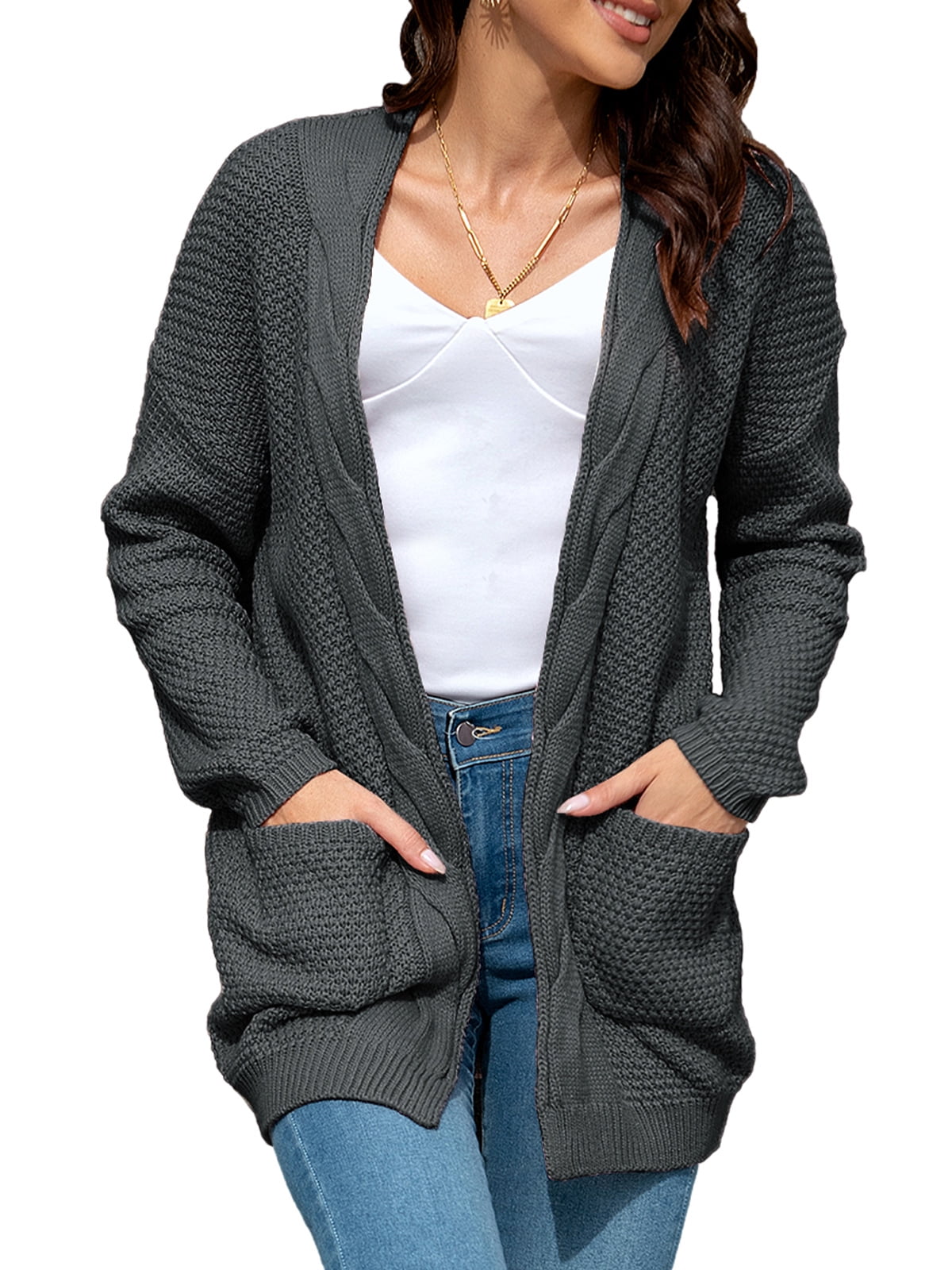 Mengpipi Women's Cardigan Sweater Loose Long Sleeve Open Front Knit ...