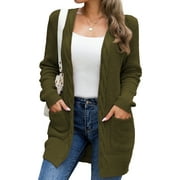 Mengpipi Women's Cardigan Sweater Loose Long Sleeve Open Front Knit Coat with Pockets, Green-S(4-6)
