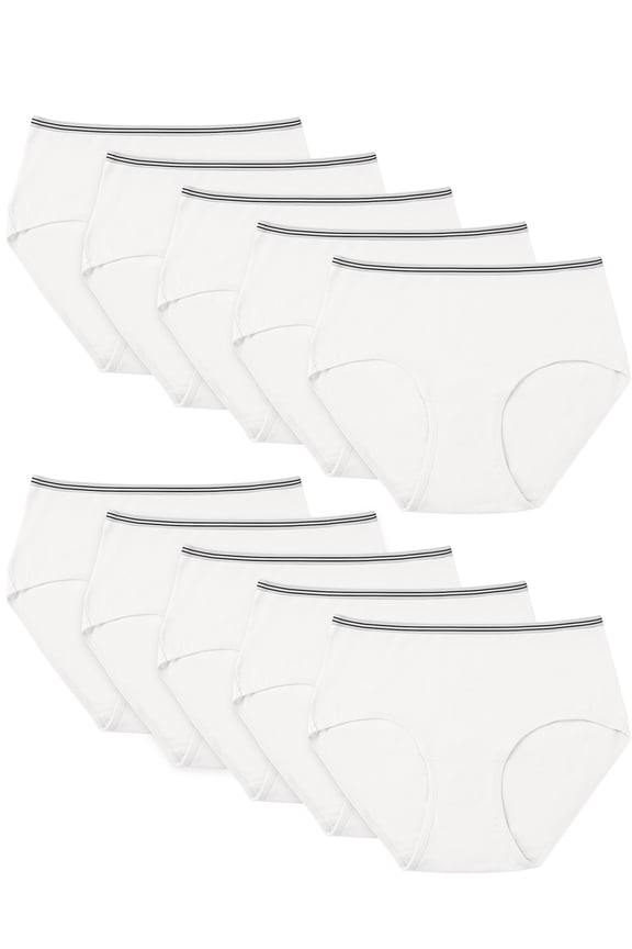 Women's Cotton Brief Underwear, 10-Pack (White, Size M)