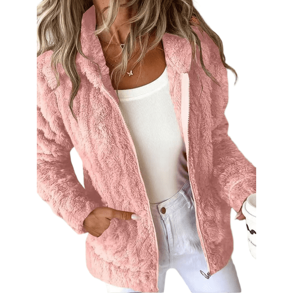 Mengpipi Women's Double-Sided Fleece Hooded Jacket Full Zip Up Coat S-2XL