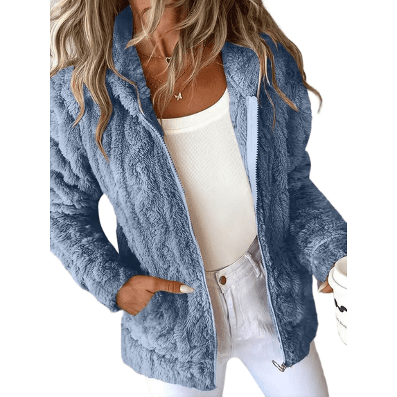 Mengpipi Women's Double-Sided Fleece Hooded Jacket Full Zip Up Coat S-2XL