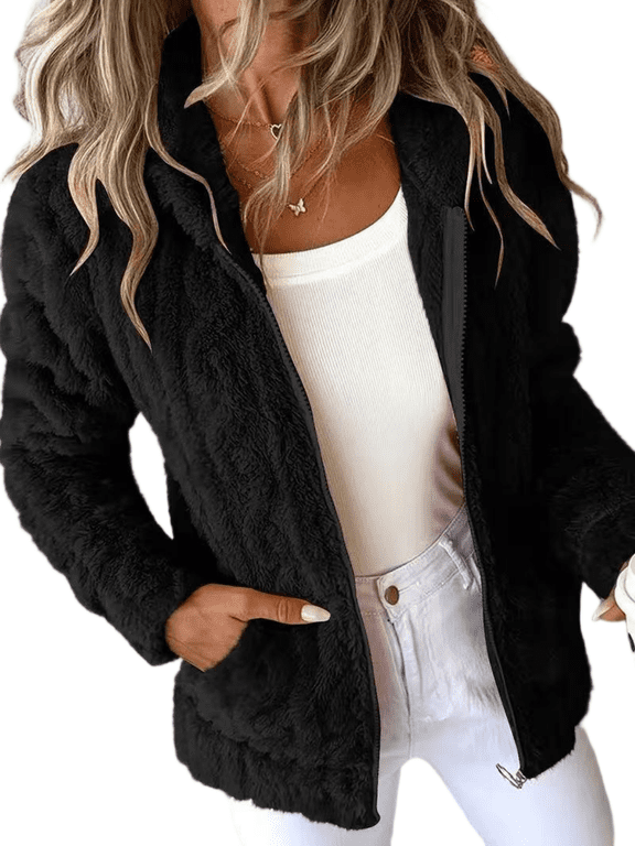 Women's Double-Sided Fleece Hooded Jacket Full Zip Up Coat S-2XL