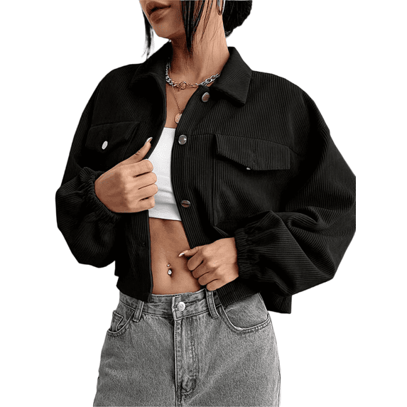 Mengpipi Women’s Lightweight Corduroy Shacket Button Front Short Jacket for Daily Wear S-XL