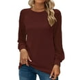thumbnail image 1 of Mengpipi Women's Long Sleeve Blouse Lace Waffle Knit Loose Casual Tops, Burgundy-XXL(US 20-22), 1 of 7