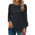 thumbnail image 1 of Mengpipi Women's Long Sleeve Blouse Lace Waffle Knit Loose Casual Tops, Navyblue-M(8-10), 1 of 7