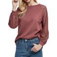 thumbnail image 1 of Mengpipi Women's Long Sleeve Blouse Lace Waffle Knit Loose Casual Tops, Rusty-S(US 4-6), 1 of 5
