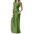 thumbnail image 1 of Mengpipi Women's Maxi Dresses Short Sleeve Long Casual Dresses Loose Plain with Pockets, Army Green-M(US 8-10), 1 of 8