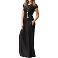 thumbnail image 1 of Mengpipi Women's Maxi Dresses Short Sleeve Long Casual Dresses Loose Plain with Pockets, Black-S(US 4-6), 1 of 8