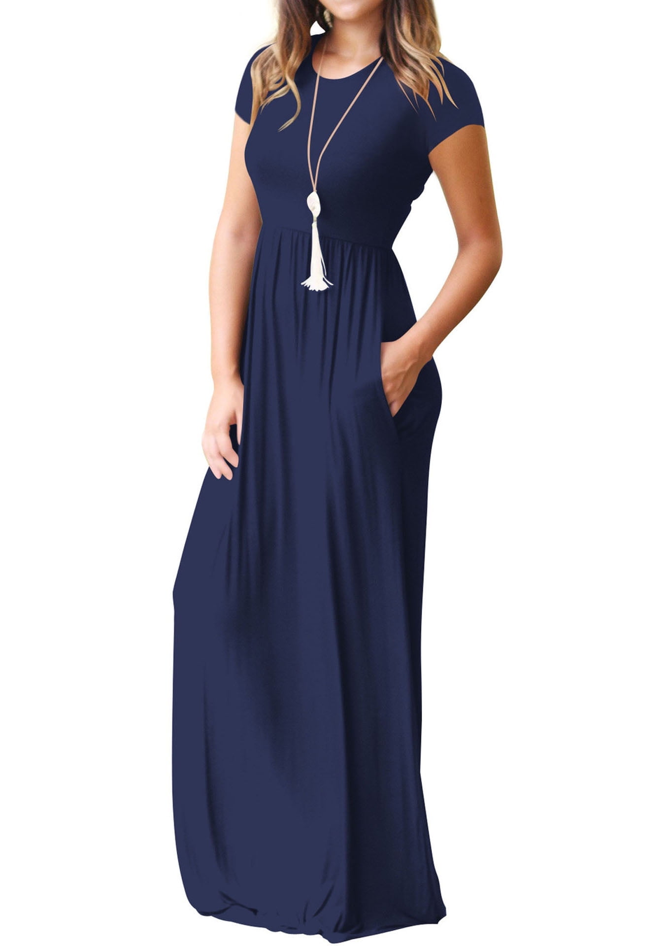 Mengpipi Women's Maxi Dresses Short Sleeve Long Casual Dresses