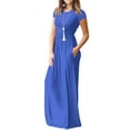 thumbnail image 1 of Mengpipi Women's Maxi Dresses Short Sleeve Long Casual Dresses Loose Plain with Pockets, Royal Blue-M(US 8-10), 1 of 7