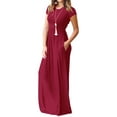 thumbnail image 1 of Mengpipi Women's Maxi Dresses Short Sleeve Long Casual Dresses Loose Plain with Pockets, Wine-L(US 12-14), 1 of 8