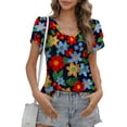thumbnail image 1 of Mengpipi Women's Petal Sleeve Tops V Neck Short Sleeve Shirts Summer Casual Tshirts Loose Fit Blouses, L(US 12-14), 1 of 5