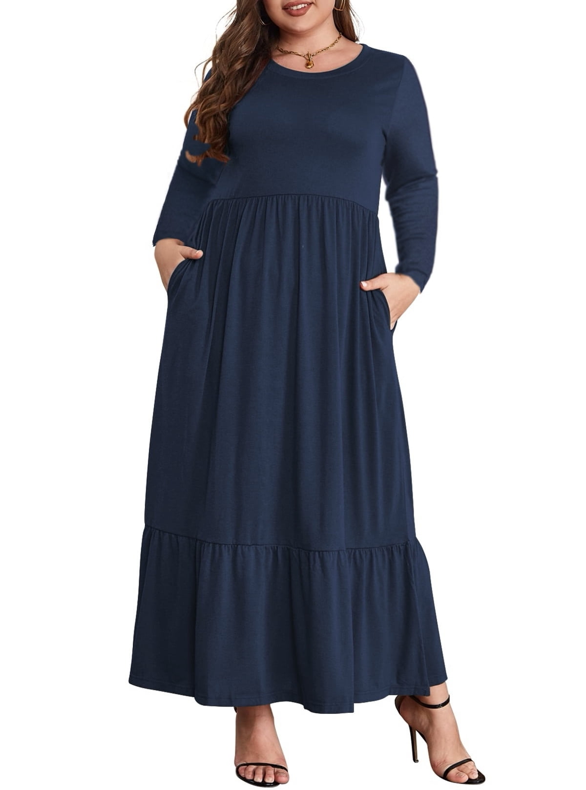 Simple 6 Colors Plus Size Loose Long Sleeve Casual Dress