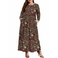 thumbnail image 1 of Mengpipi Women's Plus Size Casual Long Sleeve Crewneck Dress Flowy Tiered Loose Maxi Dress with Pockets 1X-5X, 1 of 4