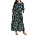 thumbnail image 1 of Mengpipi Women's Plus Size Casual Long Sleeve Crewneck Dress Flowy Tiered Loose Maxi Dress with Pockets 1X-5X, 1 of 6